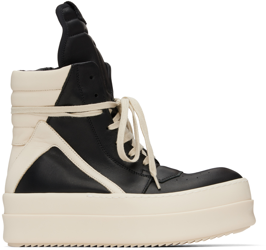 Shop Rick Owens Black Porterville Mega Bumper Geobasket Sneakers In 911 Black/milk