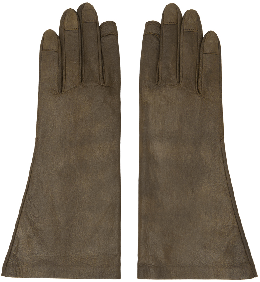 Shop Rick Owens Khaki Porterville Short Gloves In 35 Bean