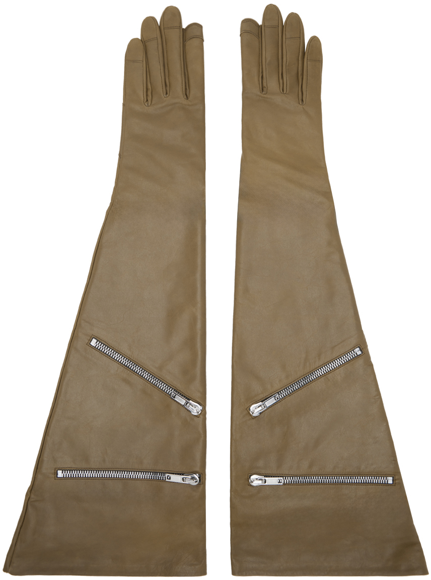 Shop Rick Owens Khaki Porterville Gauntlets Gloves In 35 Bean