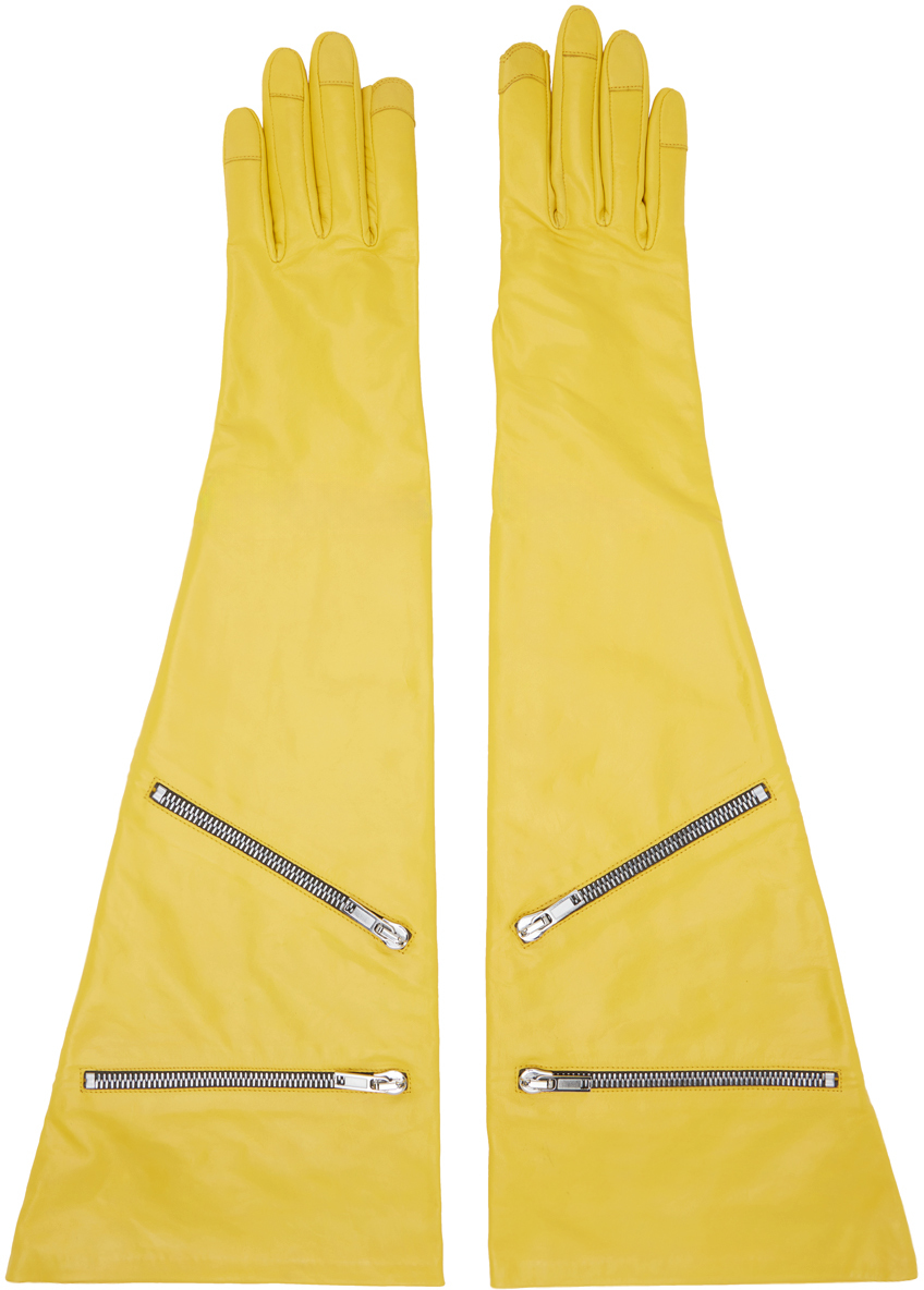 Shop Rick Owens Yellow Porterville Gauntlets Gloves In 12 Lemon