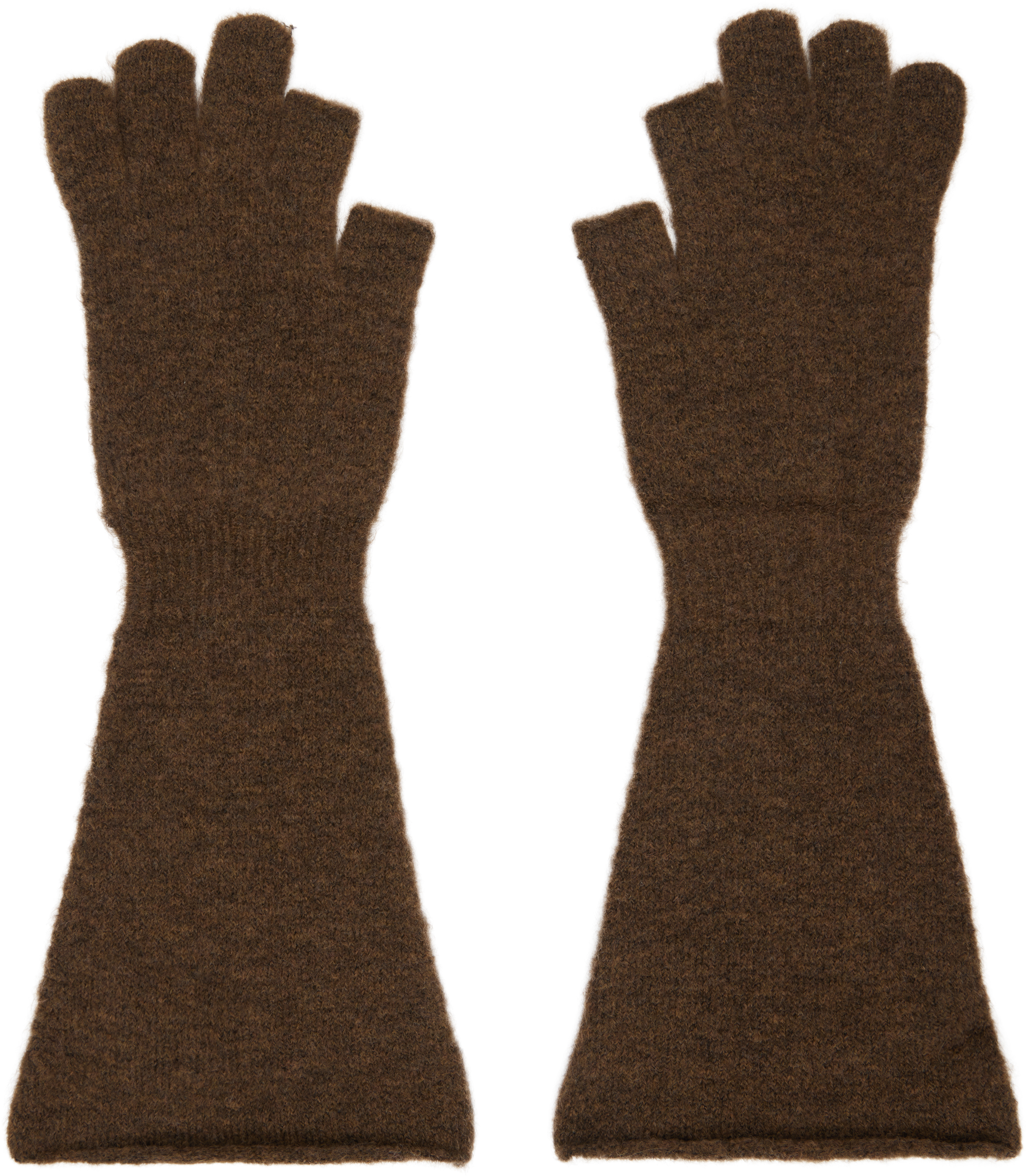 Rick Owens Brown Porterville Alpaca Knit Gloves In 04 Brown