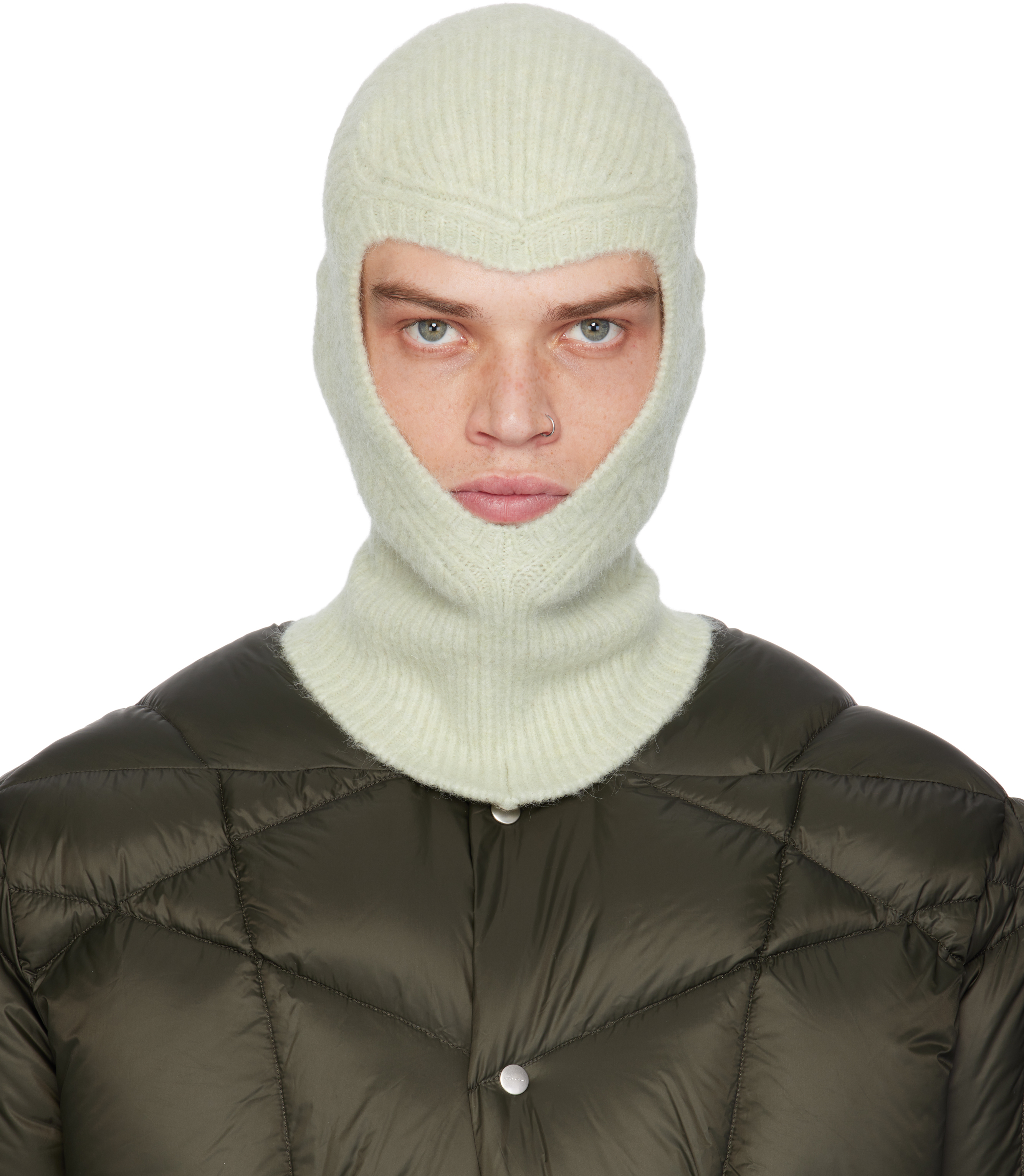 Green Porterville Skull Balaclava by Rick Owens on Sale