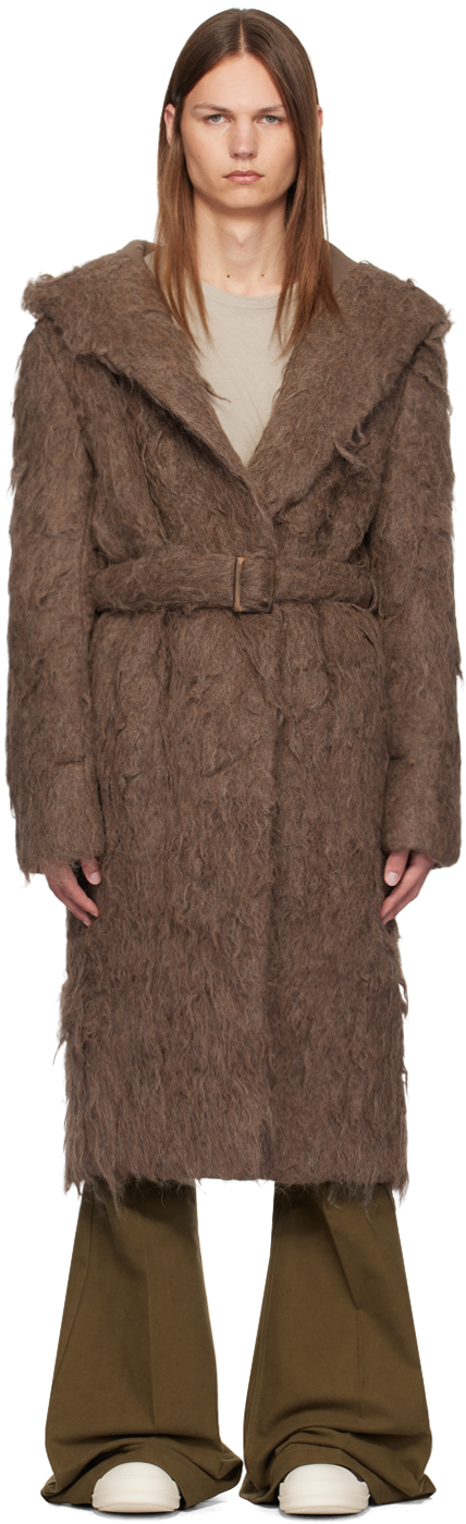 Rick Owens Brown Slim Hoodie Coat In 134 Fawn