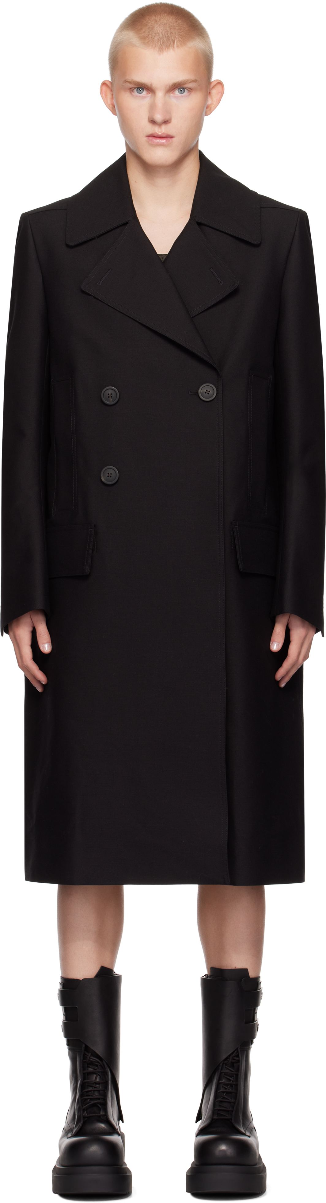 Rick Owens Black Porterville Slim Drella Coat In 09 Black