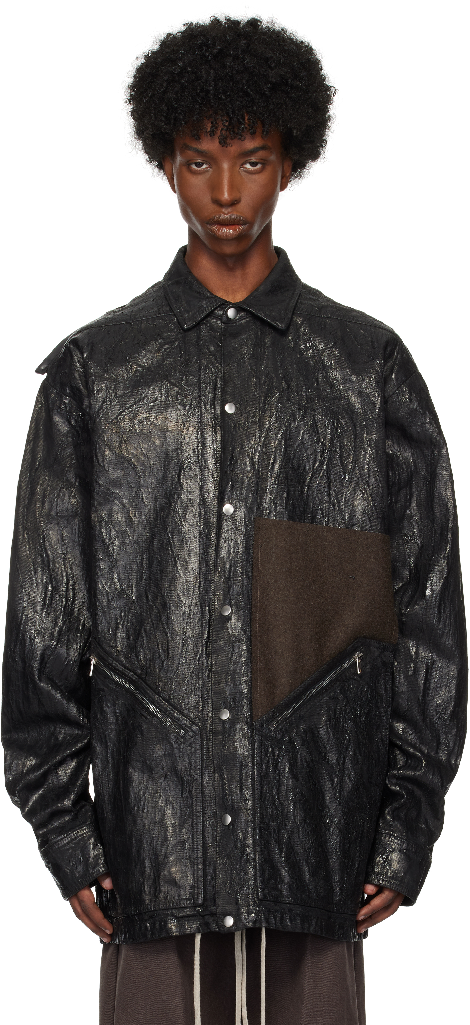 RICK OWENS BLACK PORTERVILLE RUNWAY TOUR MEGACRUST TURBO JACKET 