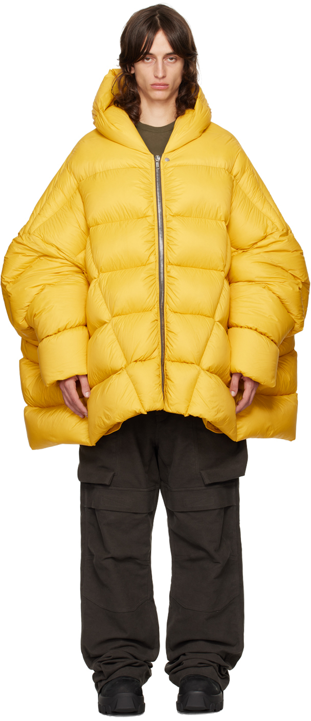 Shop Rick Owens Yellow Porterville Hooded Peter Down Jacket In 12 Lemon