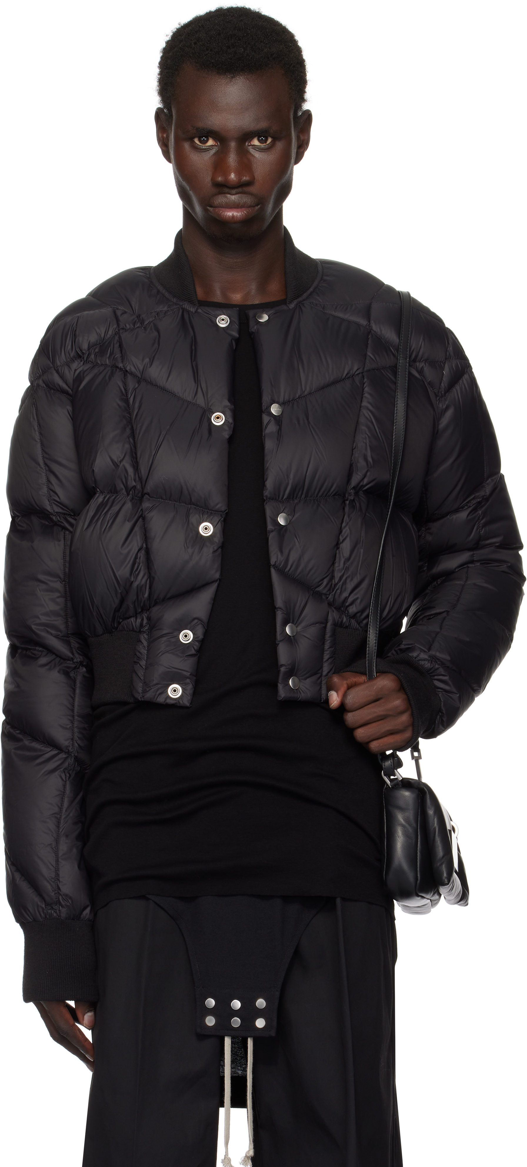 Shop Rick Owens Black Porterville Cropped Flight Down Bomber Jacket In 09 Black