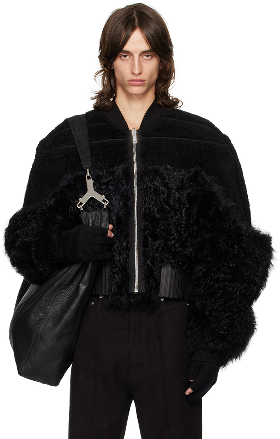 Black Porterville Girdered Reversible Shearling Bomber Jacket