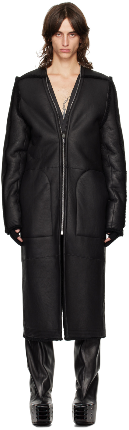 Shop Rick Owens Black Porterville Klaus Reversible Shearling Jacket In 909 Black/black