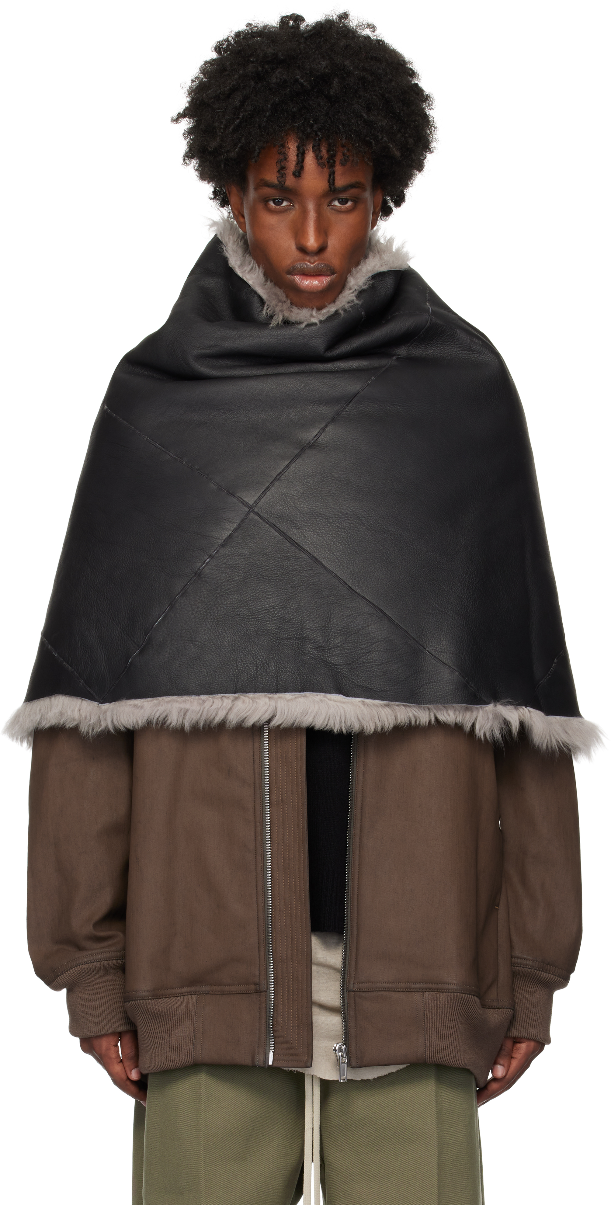 Shop Rick Owens Black Shearling Reversible Cowl In 908 Black/pearl