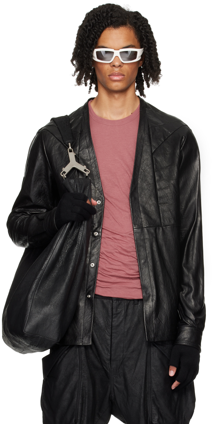 Black Porterville Girdered Larry Leather Jacket