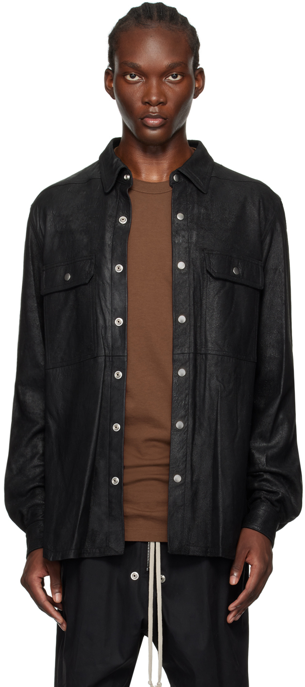 Rick Owens: ブラック Porterville Outershirt レザージャケット | SSENSE 日本