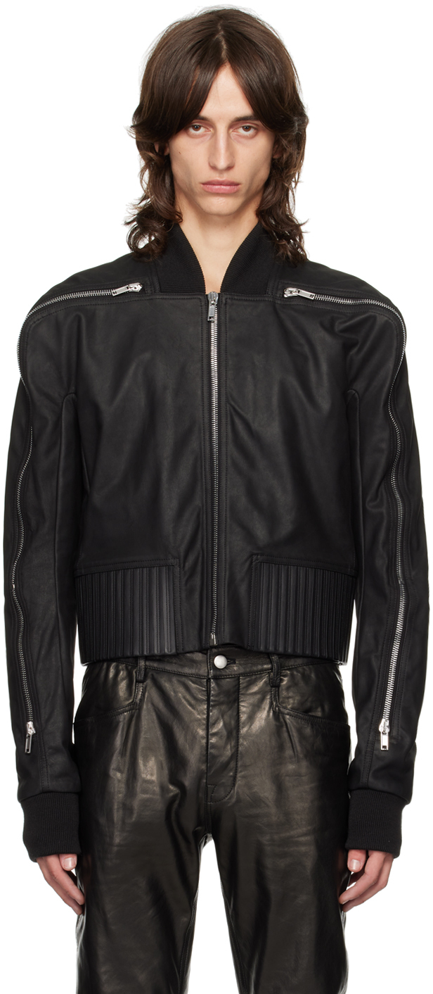 Shop Rick Owens Black Porterville Seb Zip Leather Bomber Jacket In 09 Black