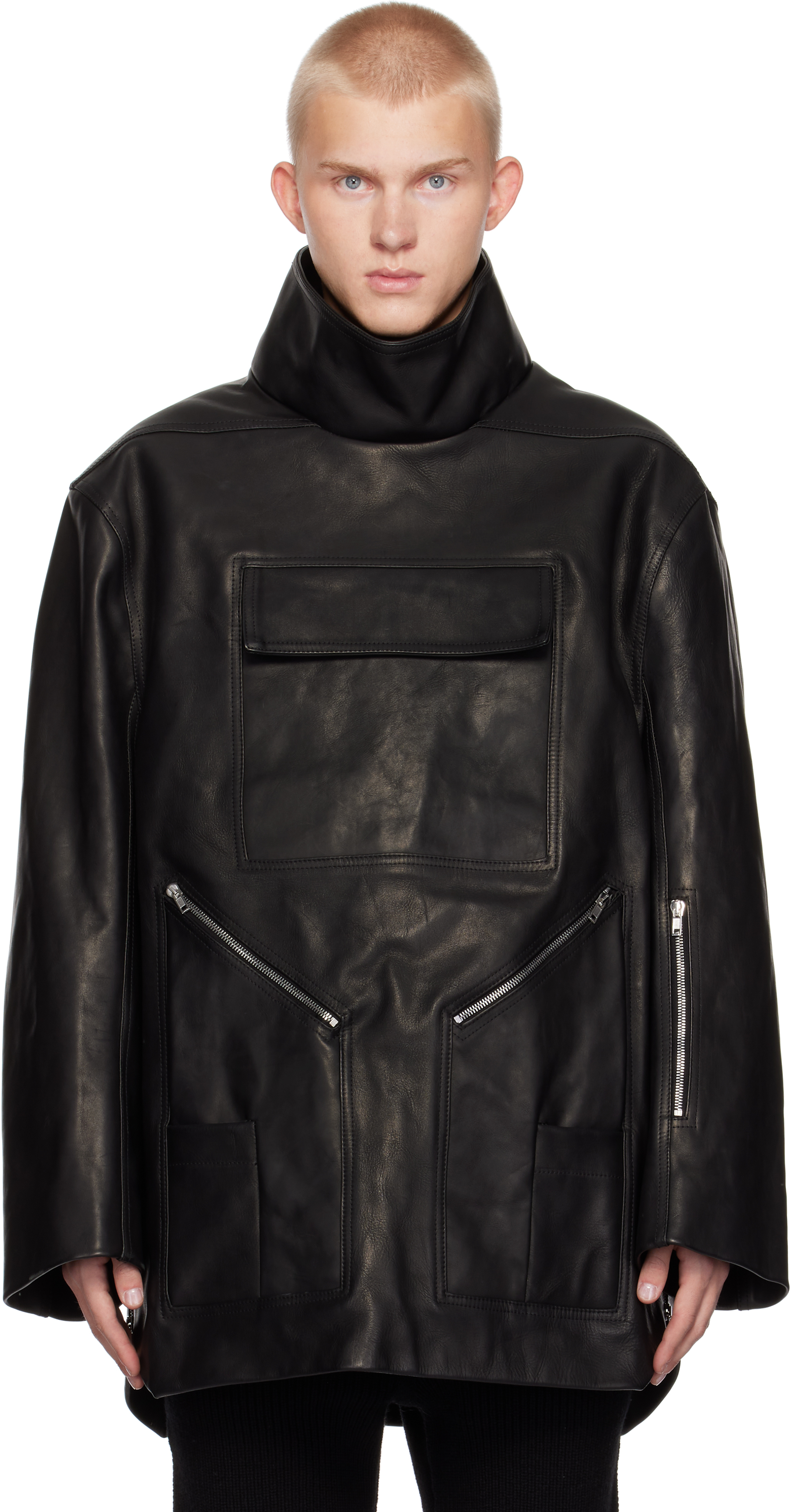 Rick Owens Black Porterville Mountaineering Smock Leather Jacket In 09 Black