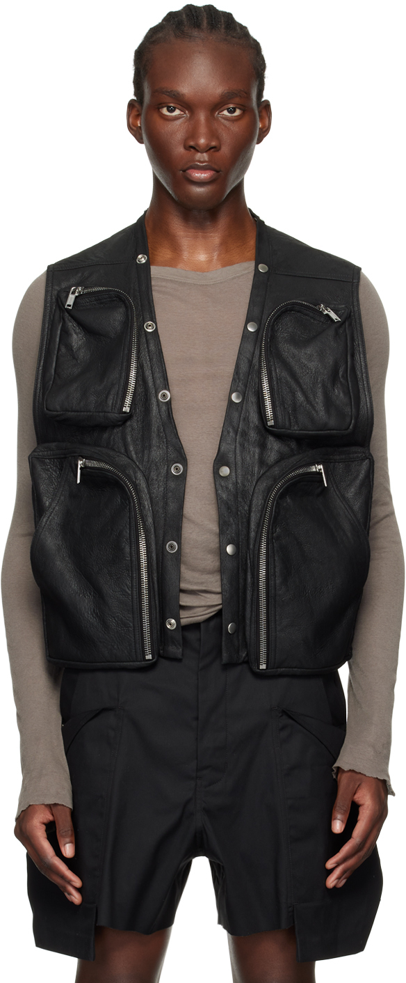 Black Porterville Leather Cargo Vest