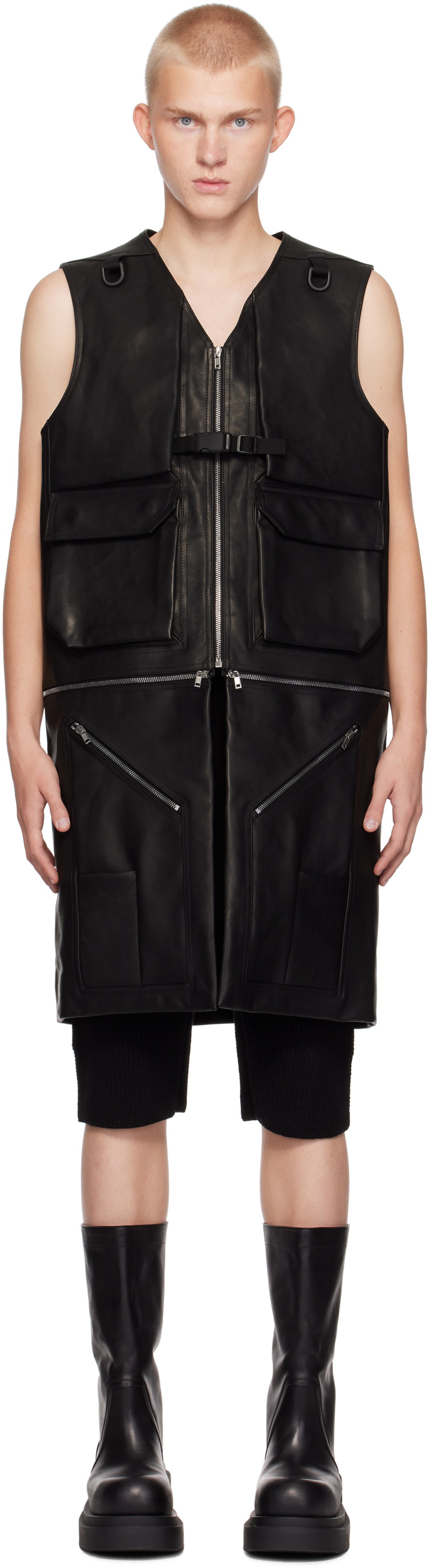 Black Porterville Utility Leather Vest by Rick Owens on Sale