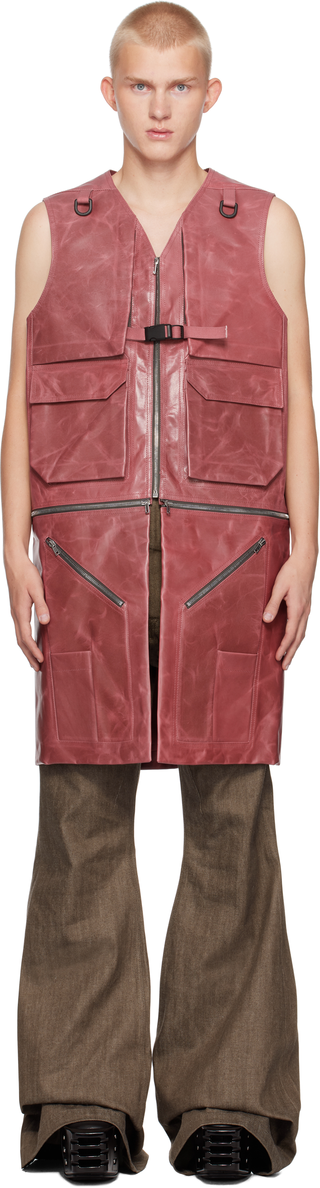 Rick Owens Pink Porterville Utility Leather Vest In 23 Thulian