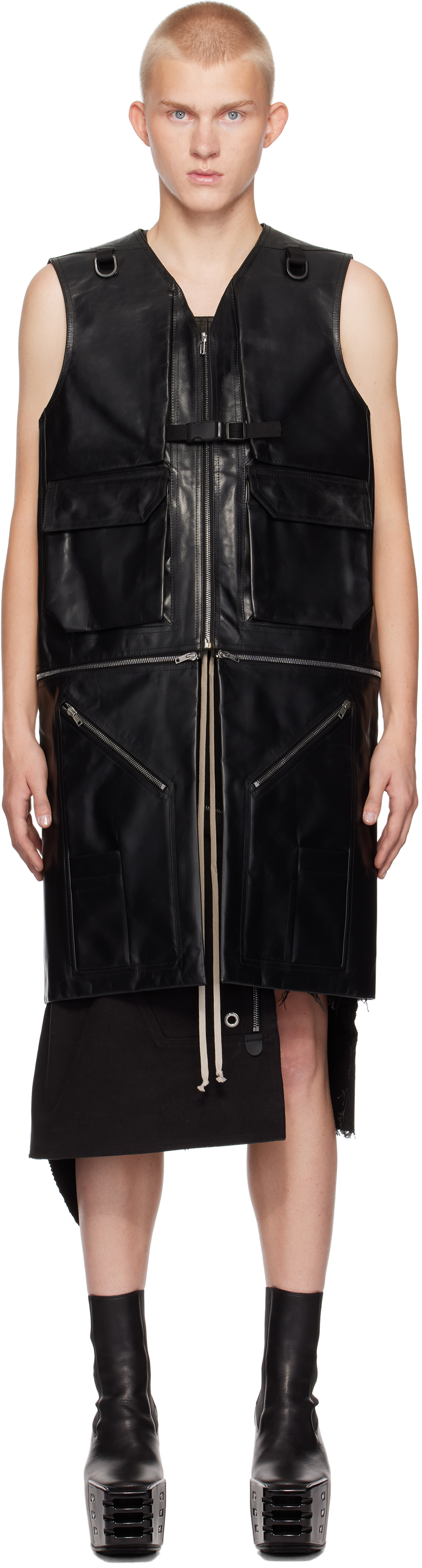 Rick Owens Black Porterville Utility Leather Vest In 09 Black