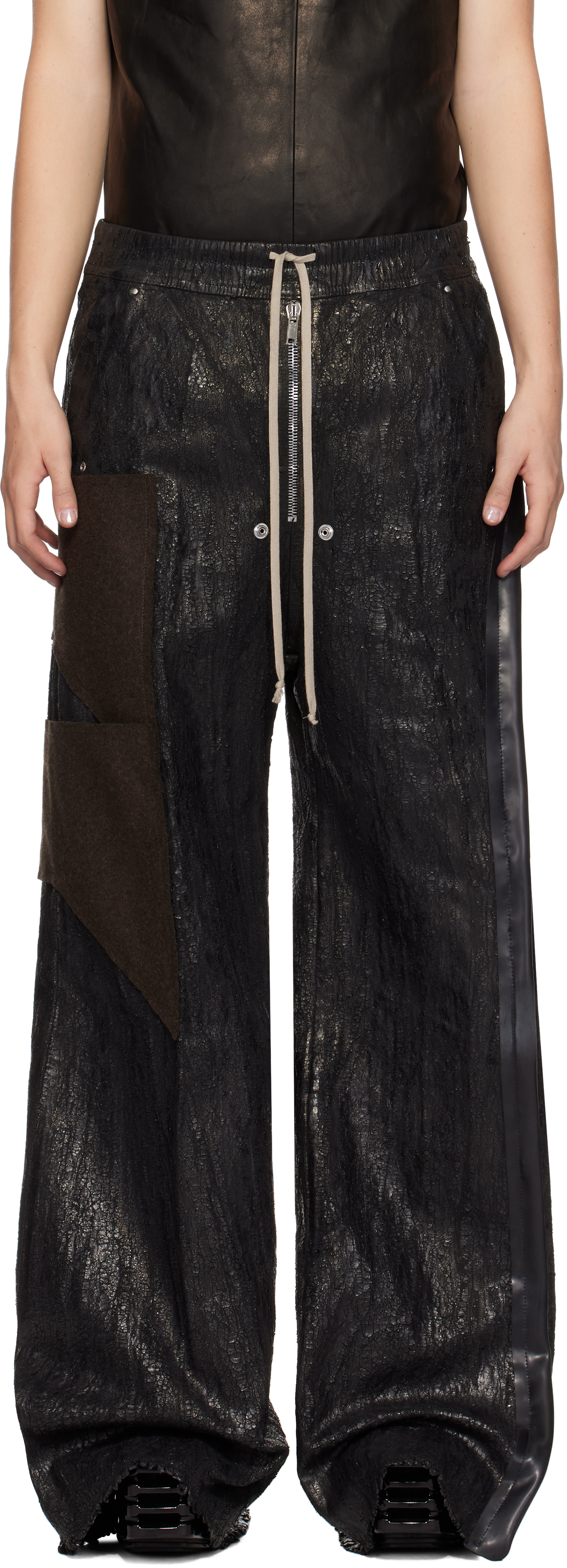 Rick Owens Black Porterville Wide Bela Jeans In 090409 Black/brown/b