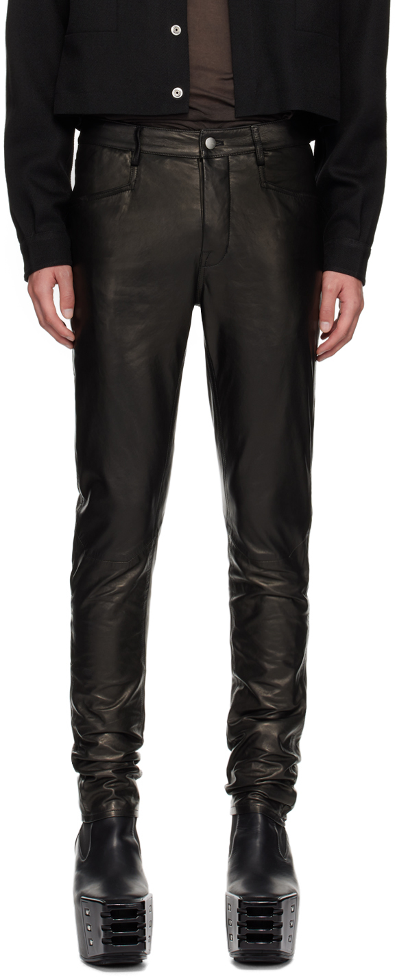 Rick Owens Black Porterville Tyrone Leather Pants In 09 Black