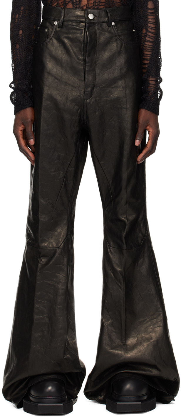 Rick Owens Black Porterville Bolan Leather Trousers In 09 Black