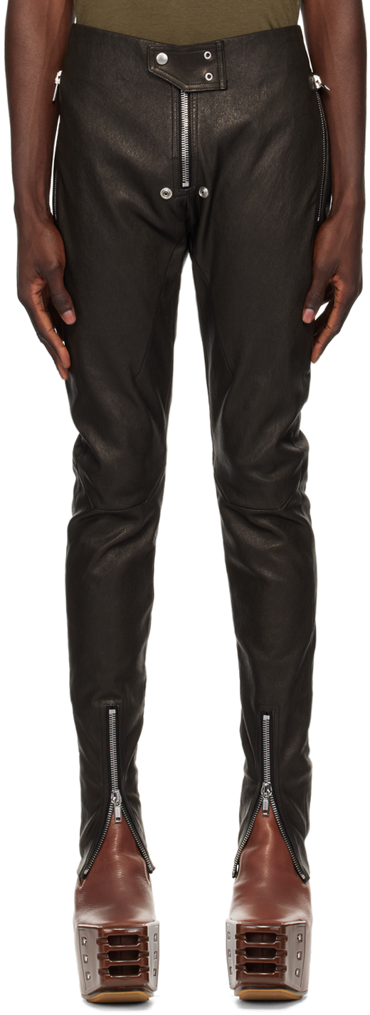 Rick Owens Black Porterville Tight Gary Leather Trousers In 09 Black