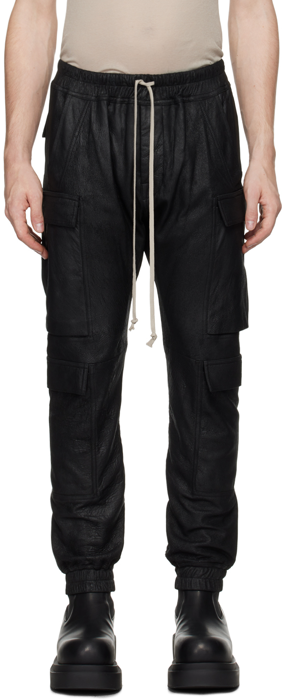 Shop Rick Owens Black Porterville Mastodon Megacargo Leather Pants In 09 Black