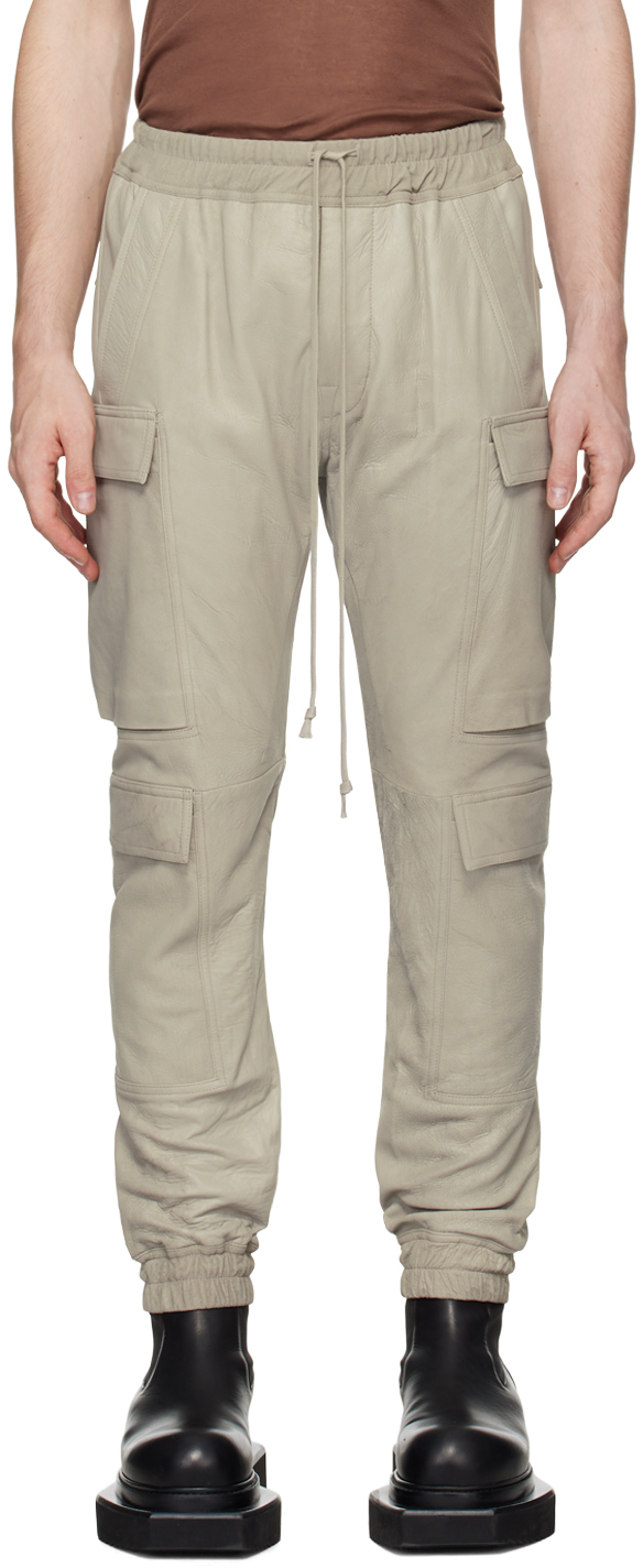 Rick Owens Off-white Mastodon Megacargo Leather Trousers In 08 Pearl