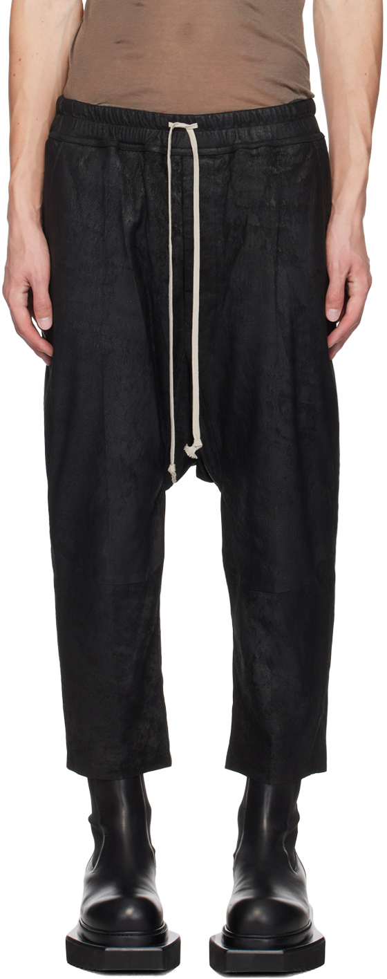 Shop Rick Owens Black Drawstring Leather Pants In 09 Black