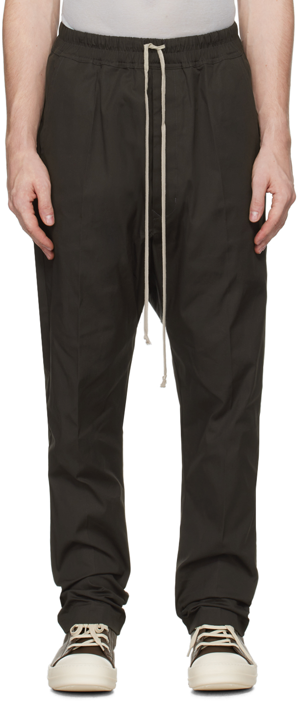 Shop Rick Owens Gray Porterville Drawstring Long Trousers In 78 Drkdust