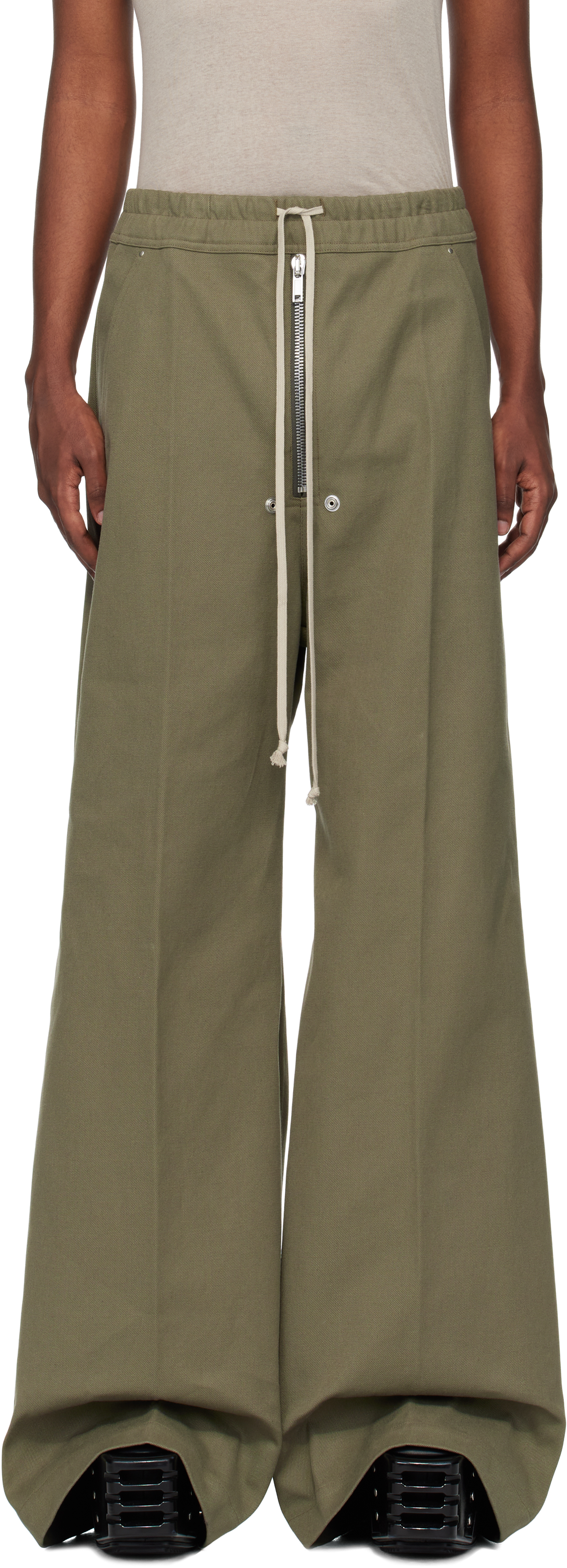 Khaki Wide Bela Trousers by Rick Owens on Sale