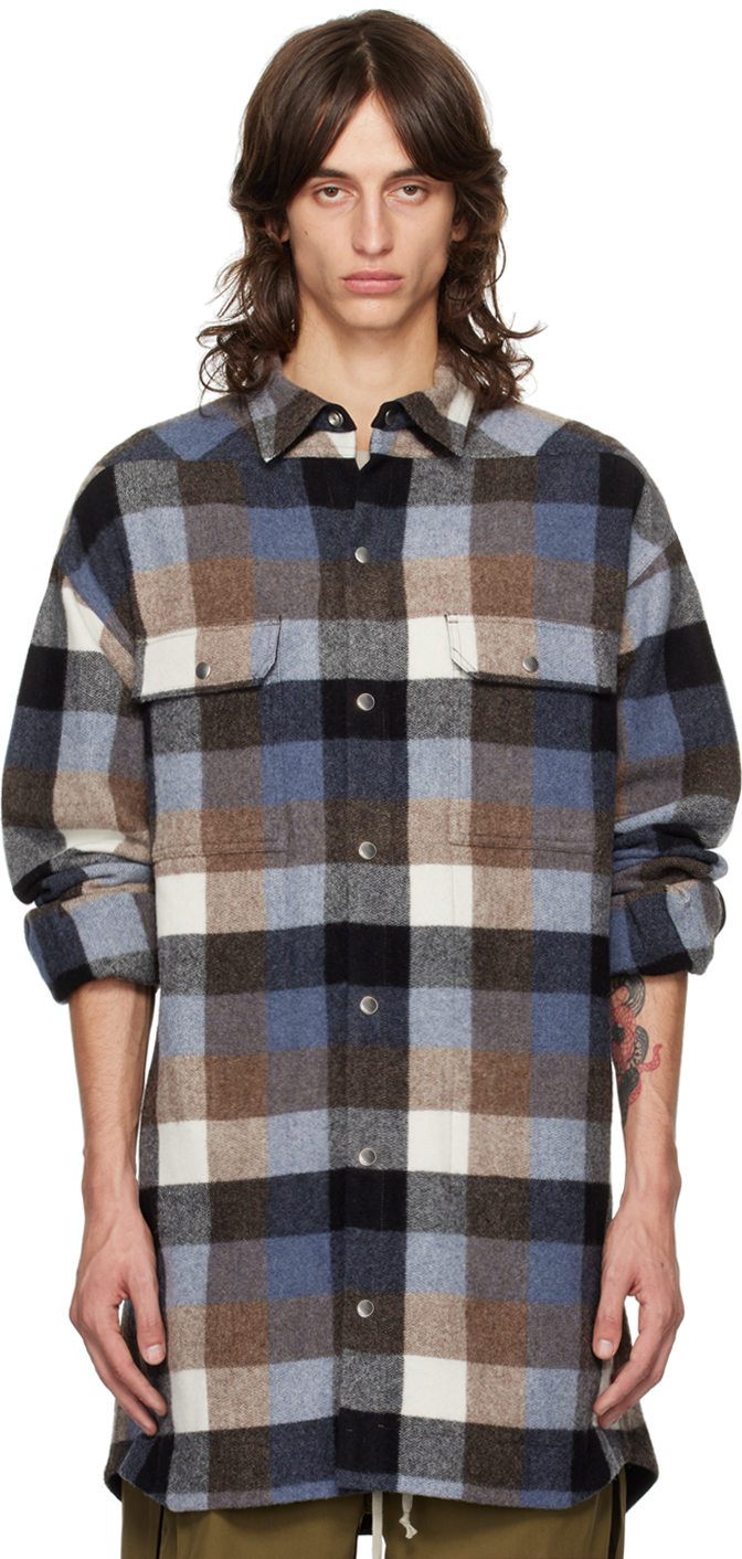 Shop Rick Owens Blue Porterville Oversized Shirt In 36p Pale Blue Plaid