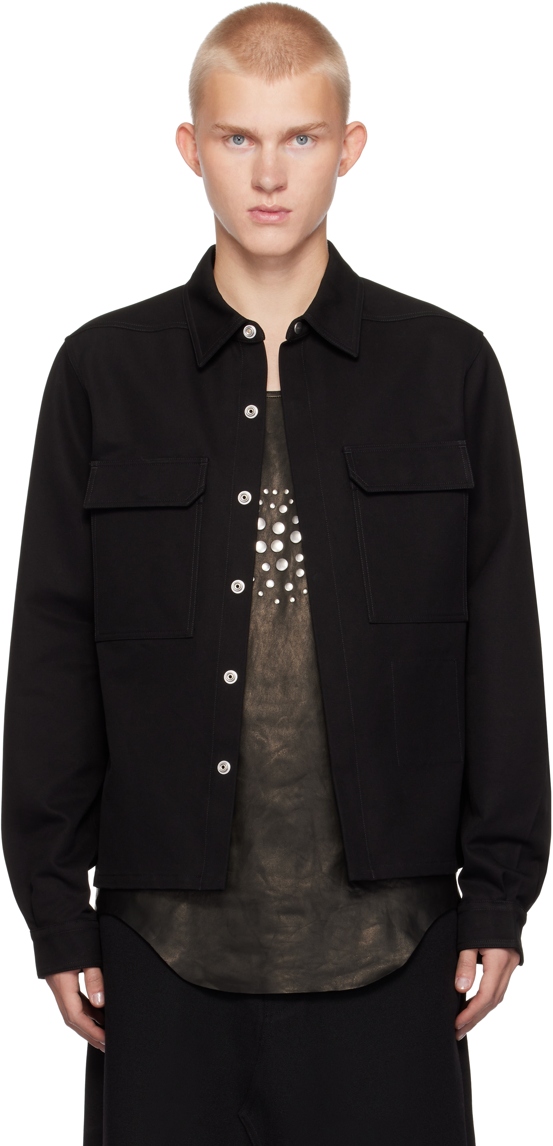 Rick Owens Black Porterville Terrain Cotton Work Shirt In 09 Black