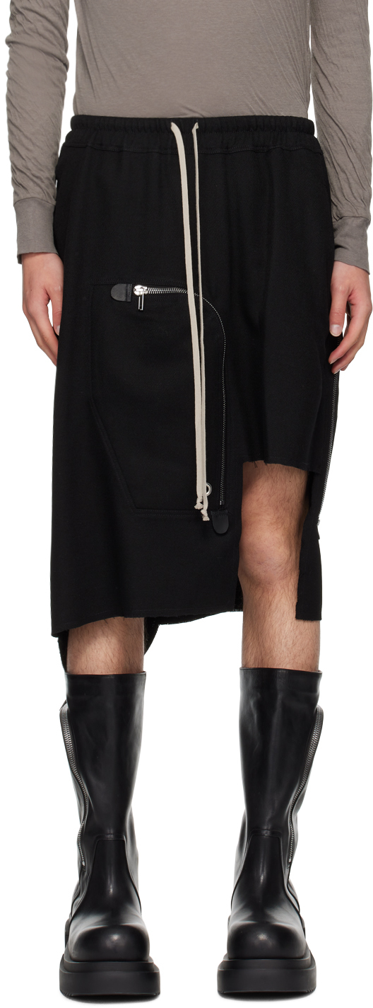 Rick Owens Porterville Multi-pocket Dracca Skirt With Asymmetrical Cut In 09 Black