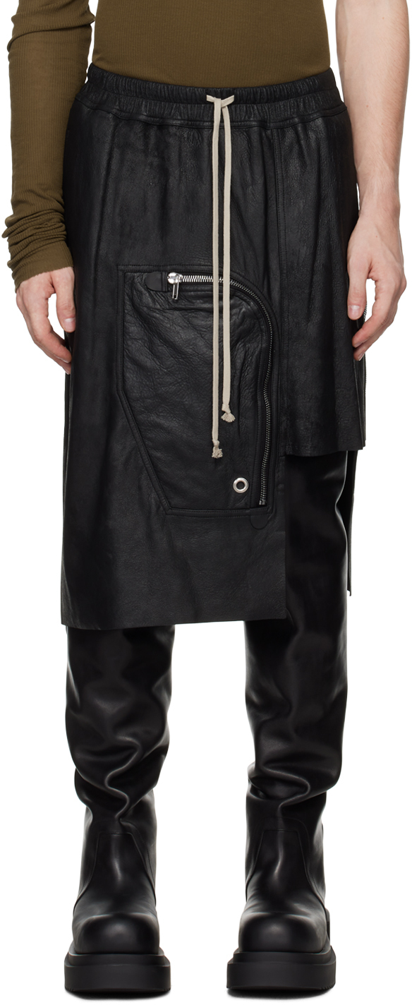 Rick Owens Black Porterville Dracca Leather Skirt In 09 Black