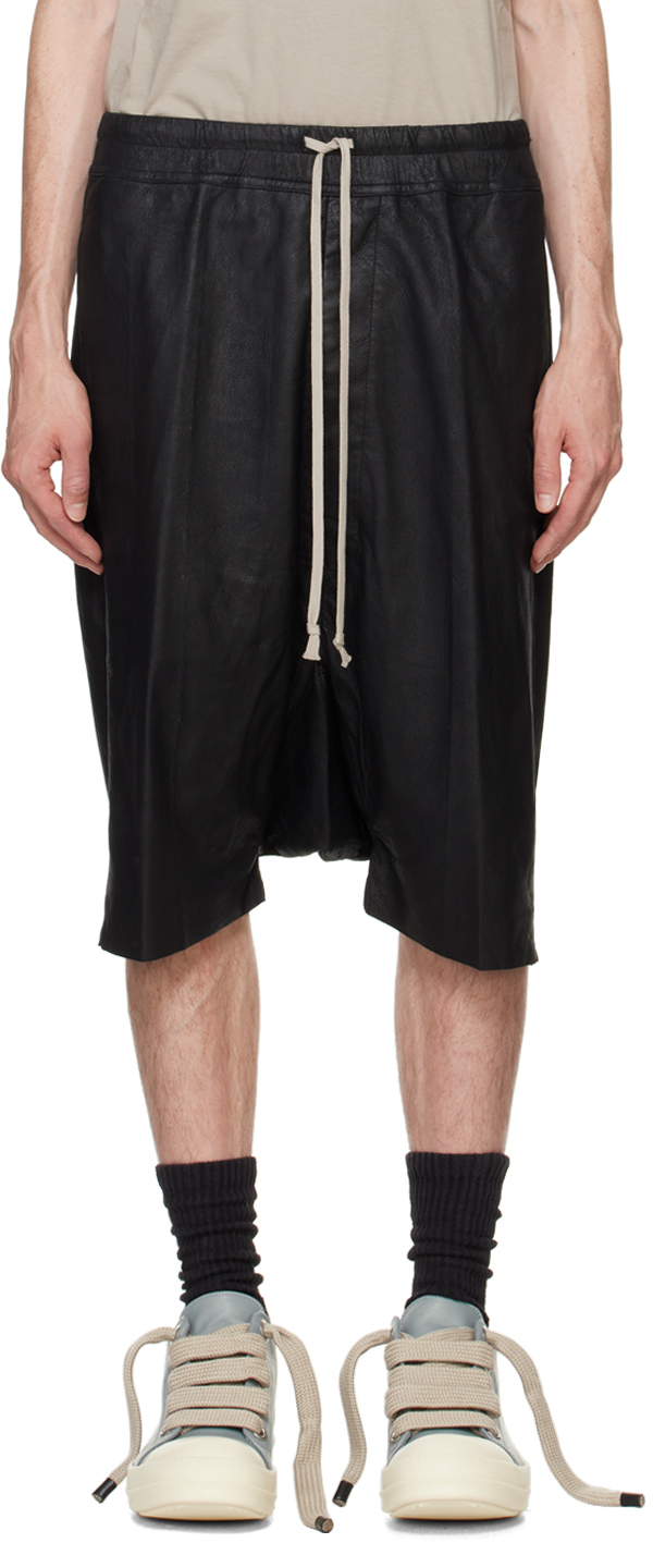 Shop Rick Owens Black Porterville Megablister Rick's Pods Leather Shorts In 09 Black