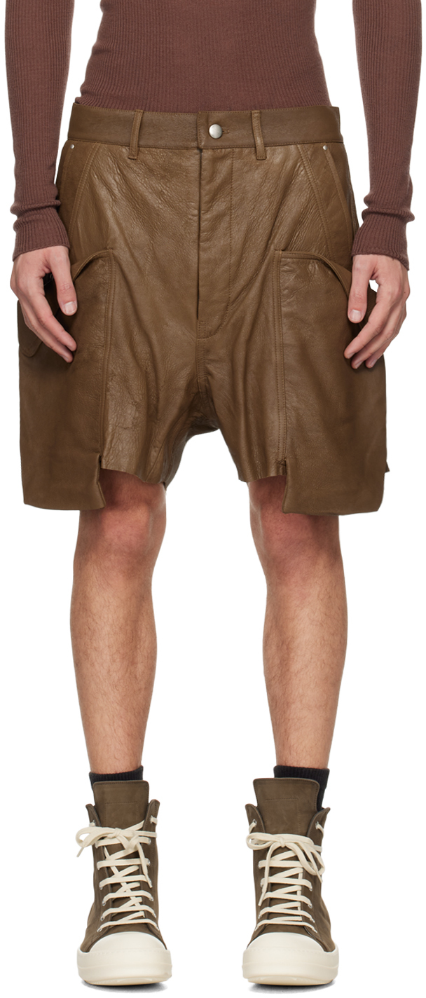 Shop Rick Owens Khaki Porterville Stefan Cargo Leather Shorts In 35 Bean