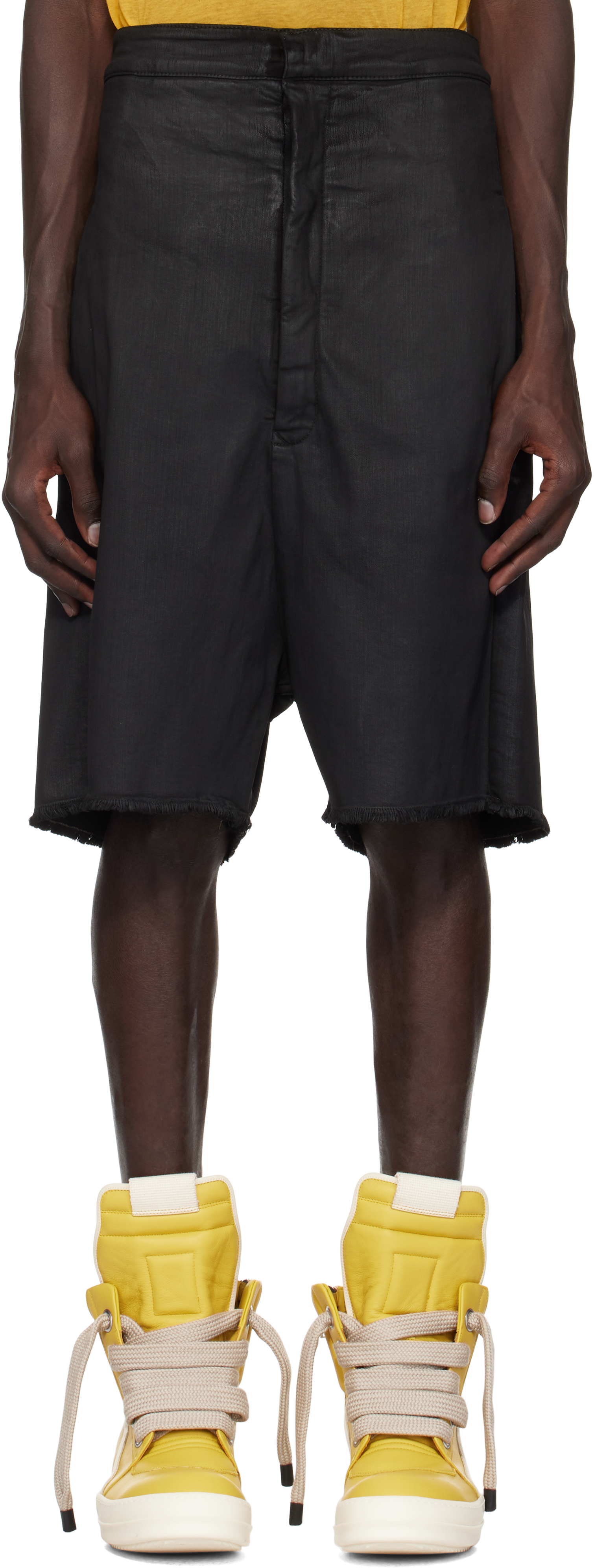 Shop Rick Owens Black Porterville Cutoffs Denim Shorts In 99 Black/black