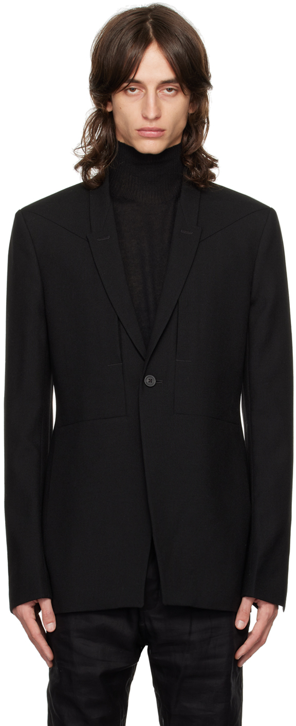 RICK OWENS BLACK PORTERVILLE FOGPOCKET SOFT BLAZER 