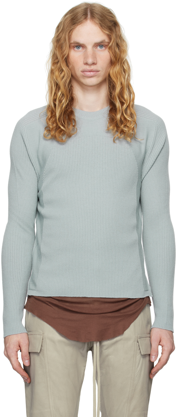 Shop Rick Owens Blue Porterville Ribbed Geo Sweater In 36 Pale Blue