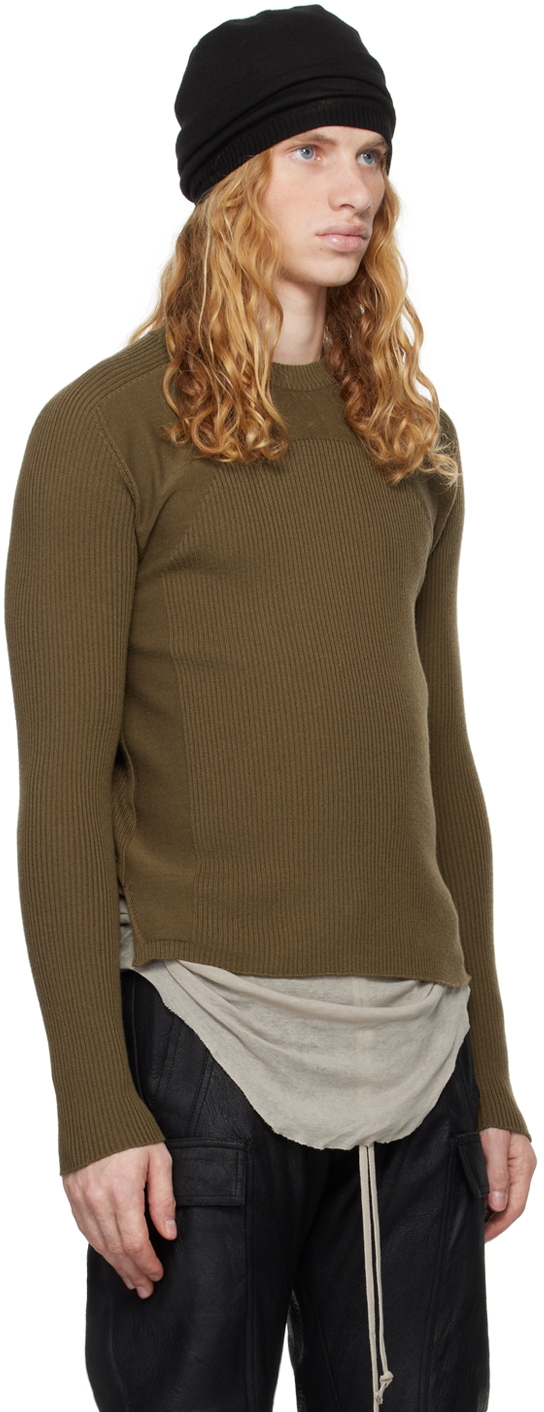 Rick Owens Khaki Porterville Ribbed Geo Sweater In 35 Bean