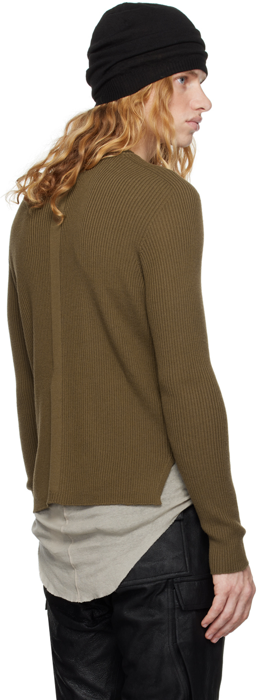 Rick Owens Khaki Porterville Ribbed Geo Sweater In 35 Bean