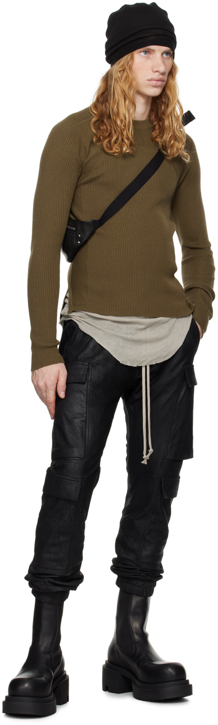 Rick Owens Khaki Porterville Ribbed Geo Sweater In 35 Bean