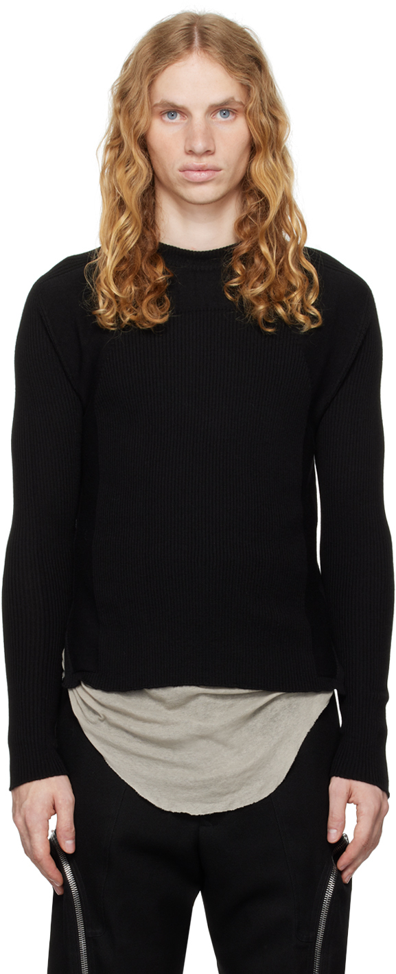 Rick Owens Black Porterville Ribbed Geo Sweater In 09 Black