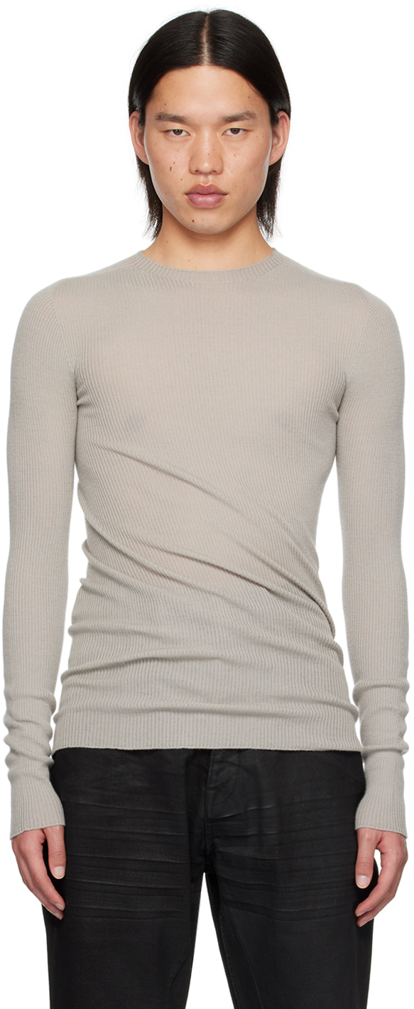 Shop Rick Owens Gray Porterville Ribbed Round Neck Sweater In 08 Pearl