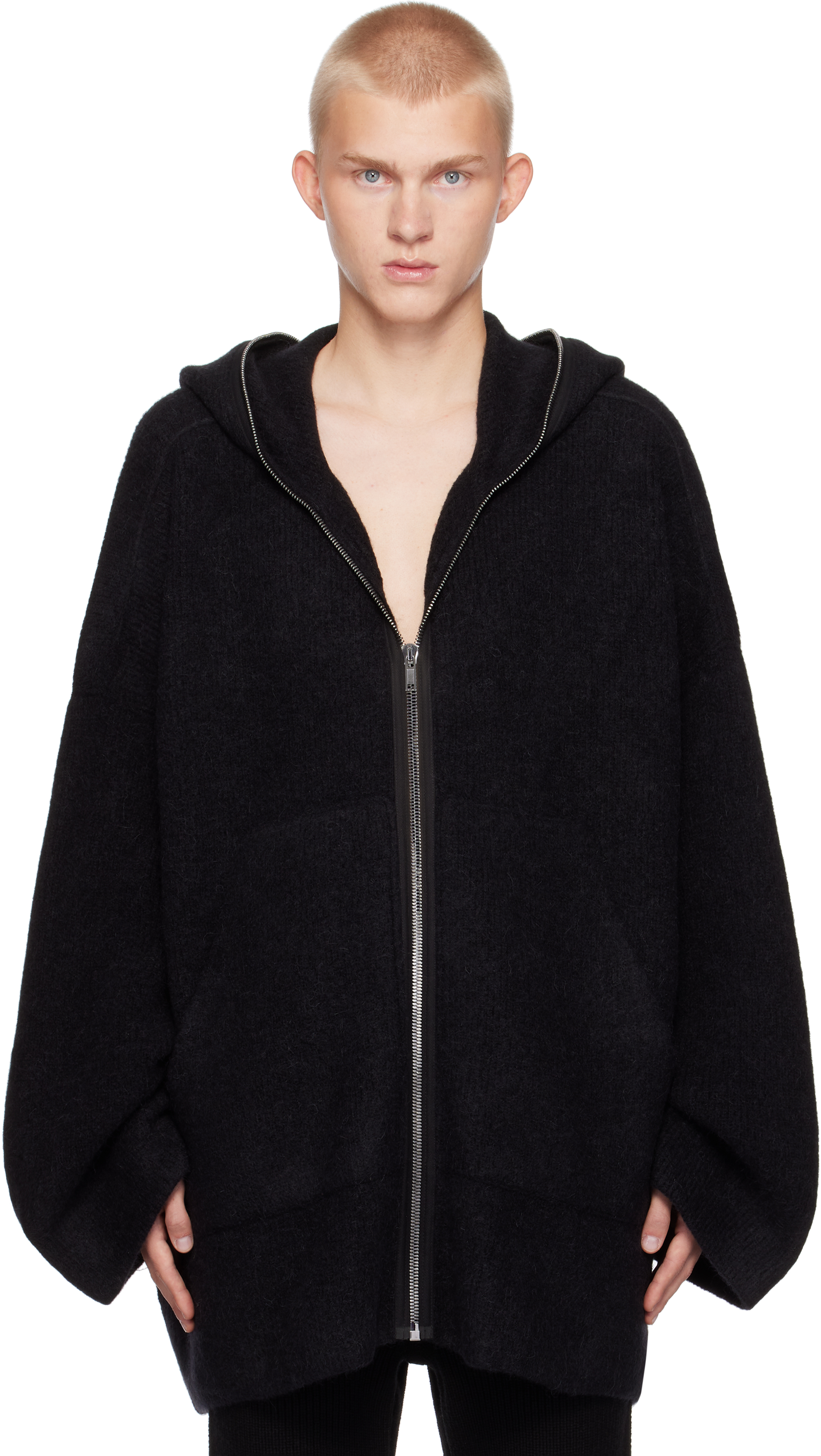 Rick Owens Black Porterville Alpaca Knit Hoodie In 09 Black