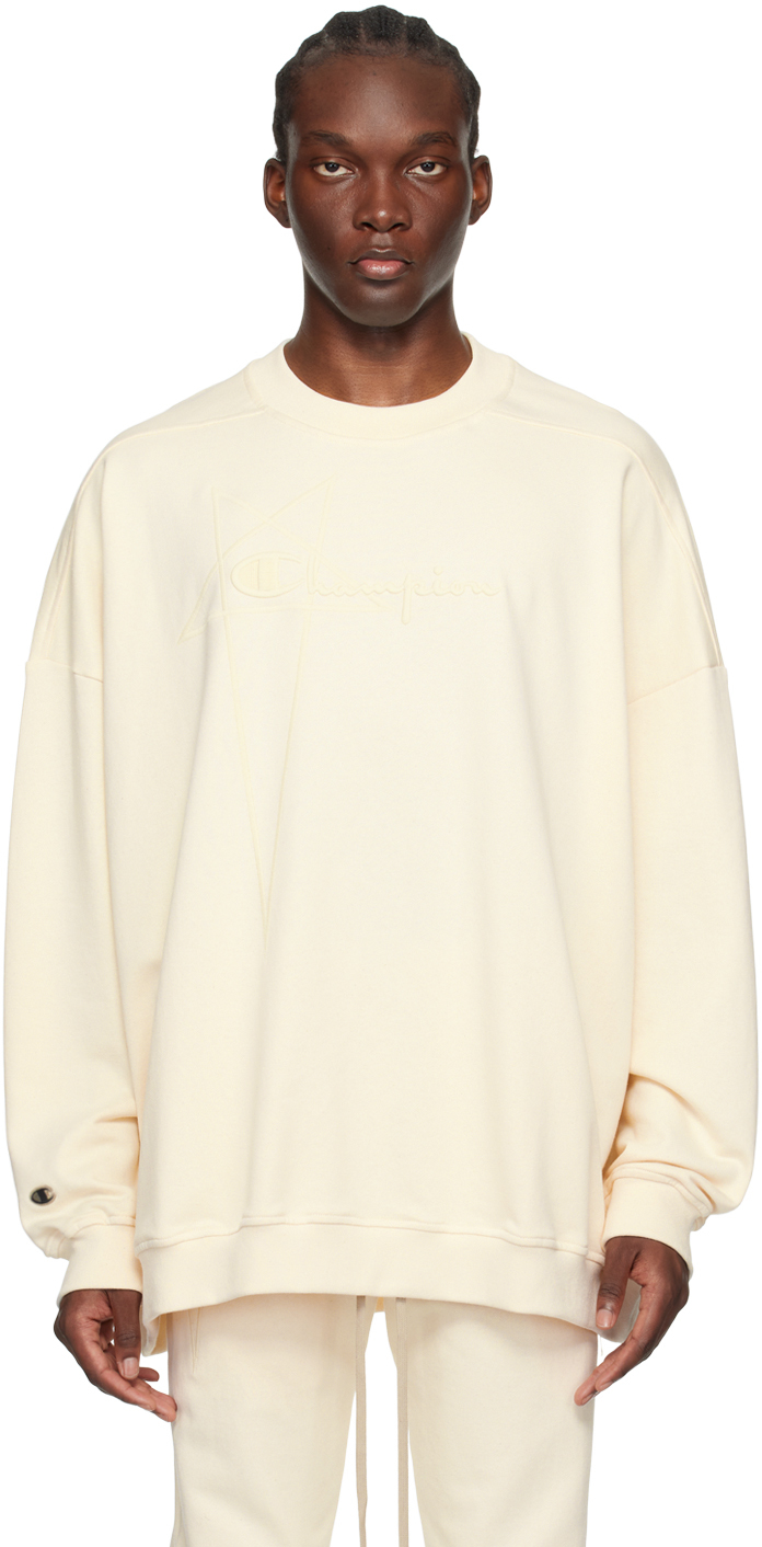 Shop Rick Owens Off-white Champion Edition Jumbo Sweatshirt In 21 Natural