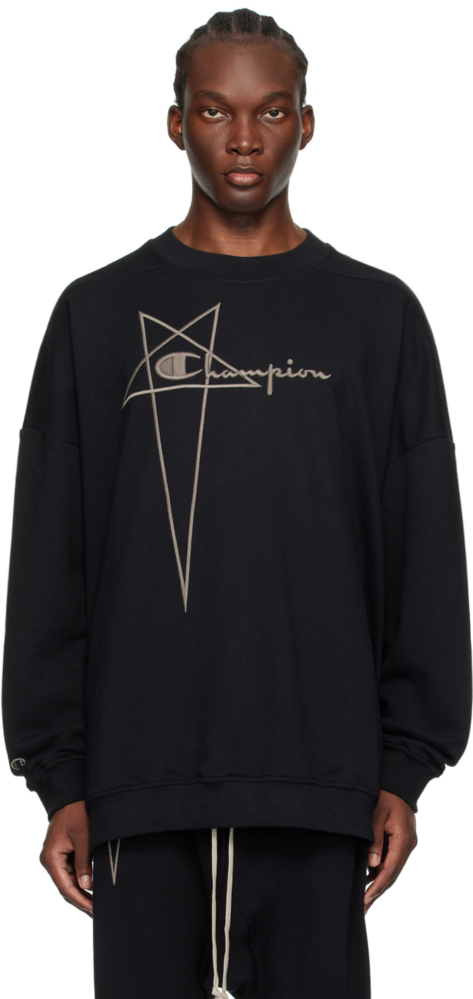 Shop Rick Owens Black Champion Edition Jumbo Sweatshirt In 09 Black