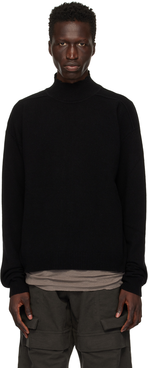 Rick Owens Black Porterville Rib Turtleneck In 09 Black