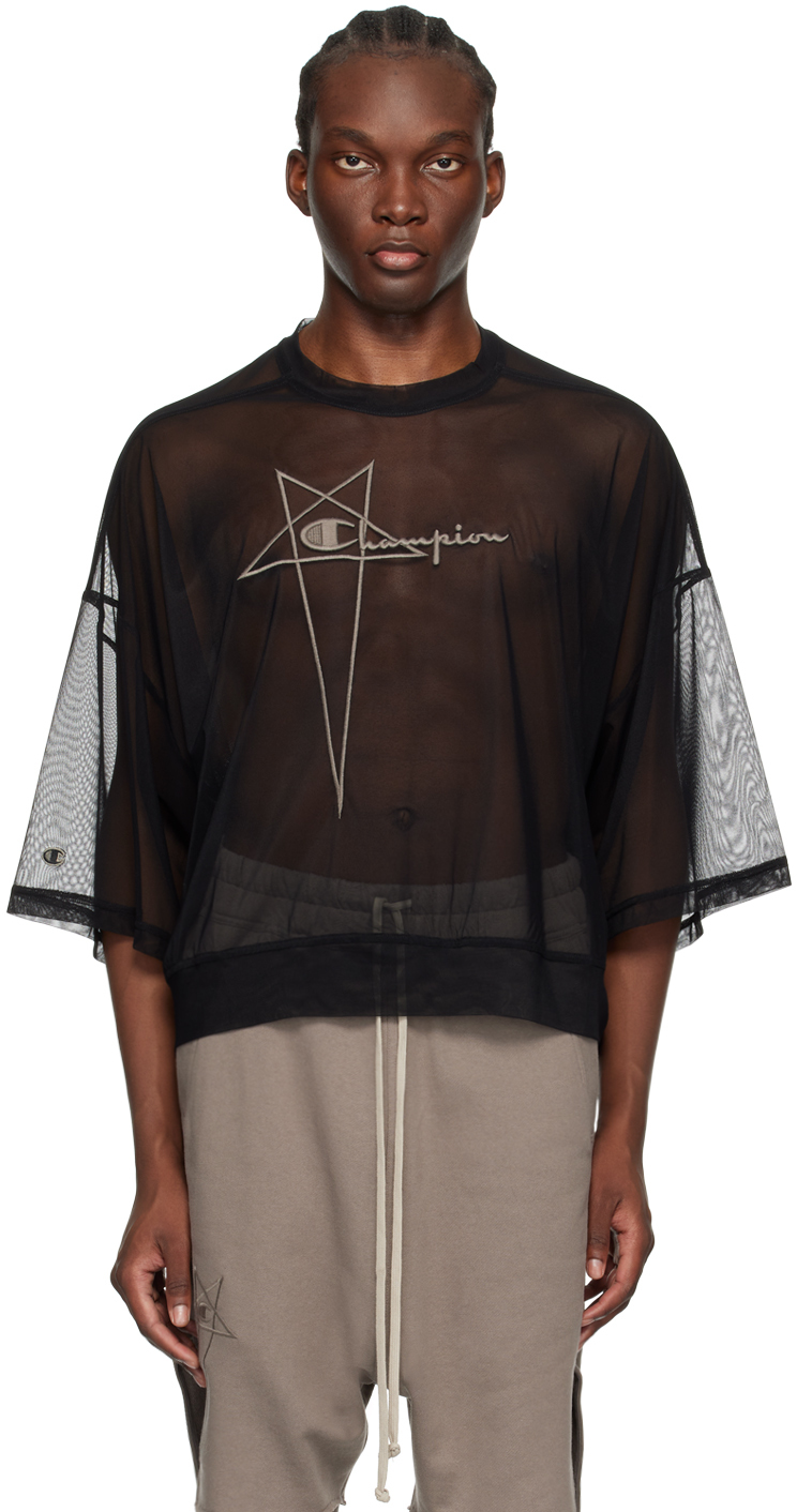 Shop Rick Owens Black Champion Edition Tommy Cropped T-shirt In 09 Black